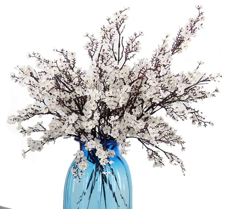 JAKY Global JAKY-Global Babys Breath Fabric Cloth Artificial Flowers 6 Bundle European Fake Silk Plants Decor Wedding Party Decoration Bouquets Real Touch DIY Home Garden(White) - Image 1